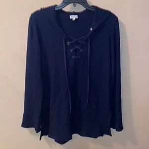 Splendid- navy waffle hoodie top- small